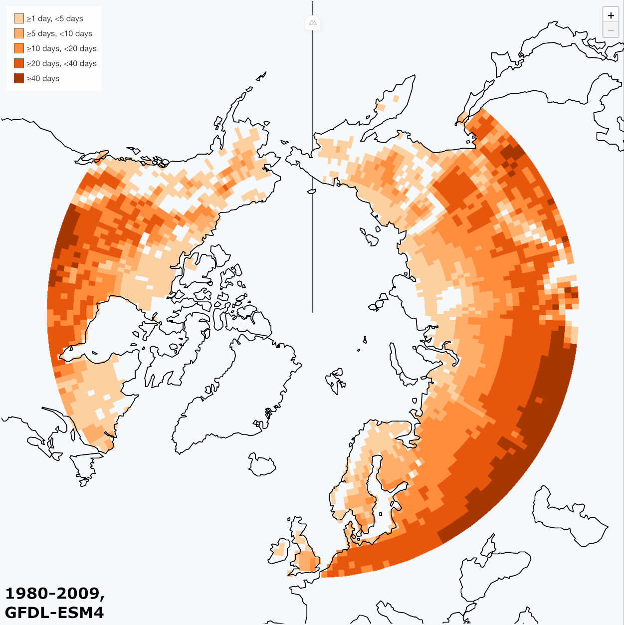 Summer Days (1980-2009, GFDL-ESM4 model)